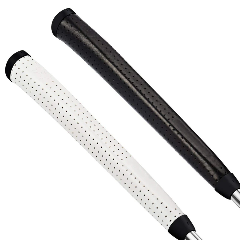 

Hot 2 Pcs Wrap Golf Grip Pure Handmade Leather Material Standard Golf Club Grips Putter Grips, White & Black