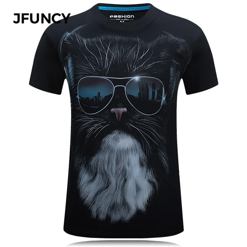 JFUNCY 3D Cat Print Tshirt Men Tees Tops Summer Graphic T Shirts Short Sleeve Male Streetwear Man Casual Cotton Clothes