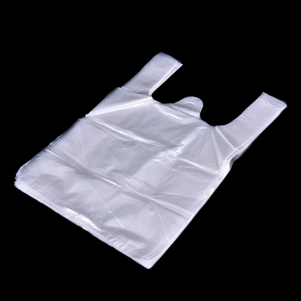 

Popular Useful Plastic Shopping Bag 50Pcs Transparent Shopping Bag Supermarket Plastic Bags With Handle Food Packaging