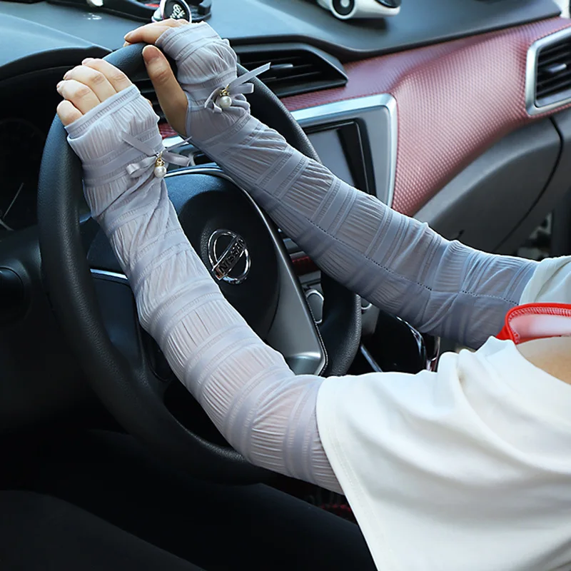 

1 Pair Elegant Long Sleeve Lovely Bow Cool Sun UV Protection Net Yarn Women Arm Covers Running Cycling Sleeves for Arm Women