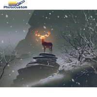 photocustom diy painting by numbers snow deer kits for adults handpainted diy animals modern pictures by number home decoration
