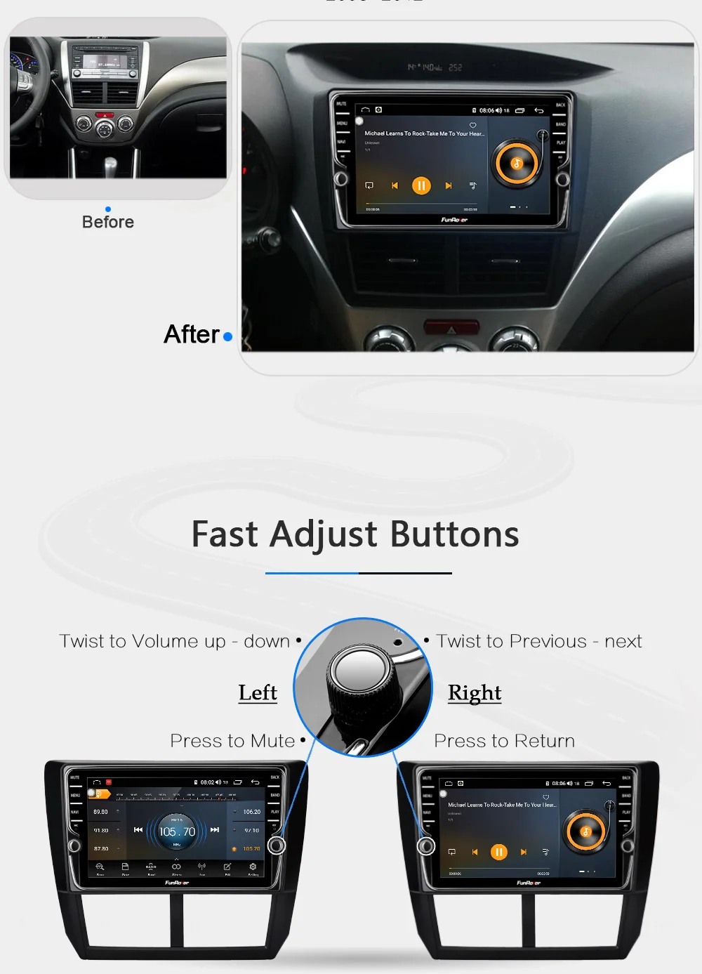 Funrover android 9,0 2 din автомобильный dvd мультимедийный плеер для Subaru Forester 2008-2012 радио gps Восьмиядерный 4G+ 64G Разделенный экран navi