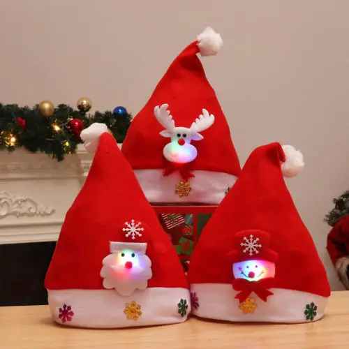 

Kids Adult LED Christmas Hat Santa Claus Reindeer Snowman Xmas Gifts Cap Beanies Hats