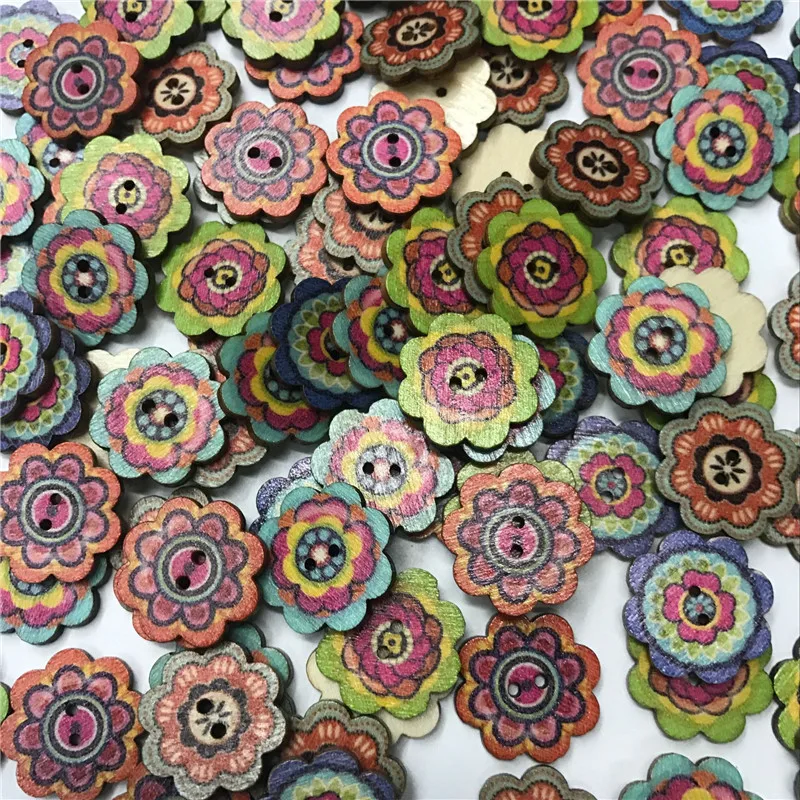 50 шт. винтажная деревянная пуговица смешанный узор 2 отверстия круглая кнопка для