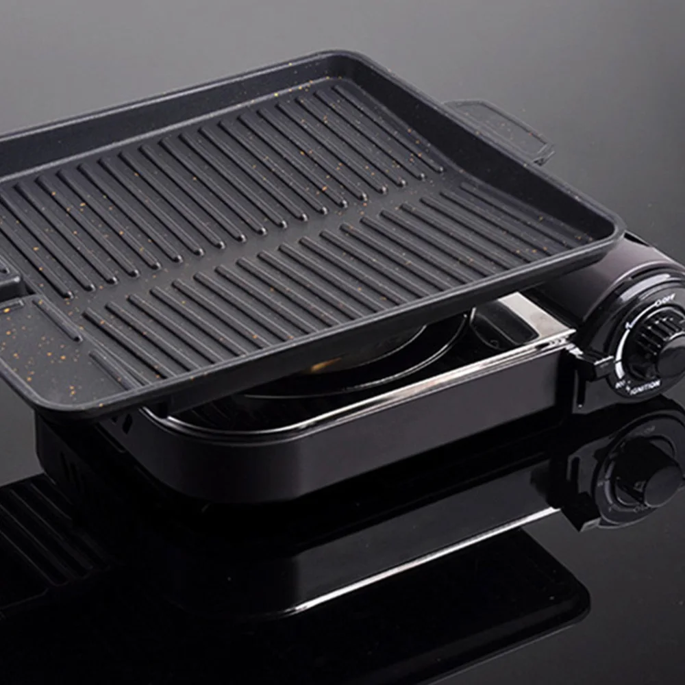 

1Pc Aluminum Alloy Non-stick Grill Griddle Pan Square BBQ Grill Pan (Black)