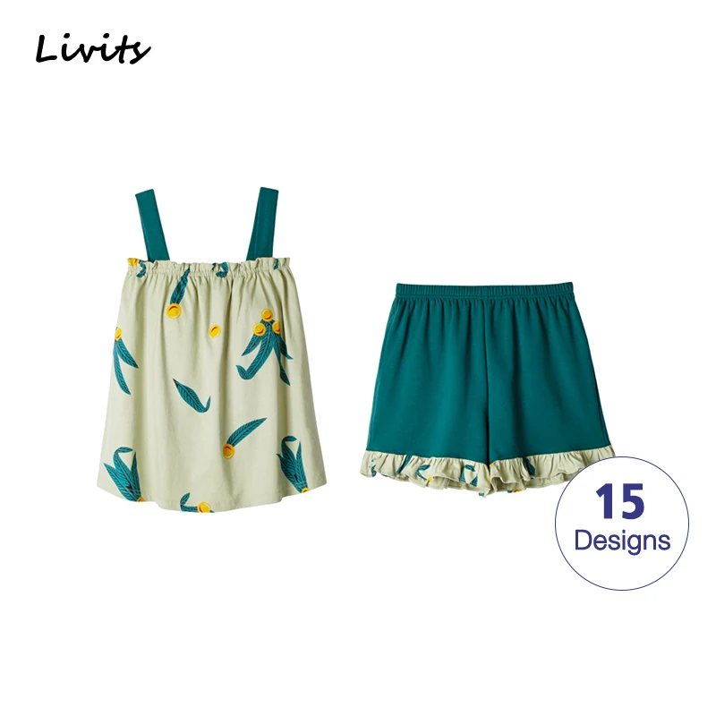 Женские пижамные комплекты со встроенным бюстгальтером Хлопковая пижама одежда