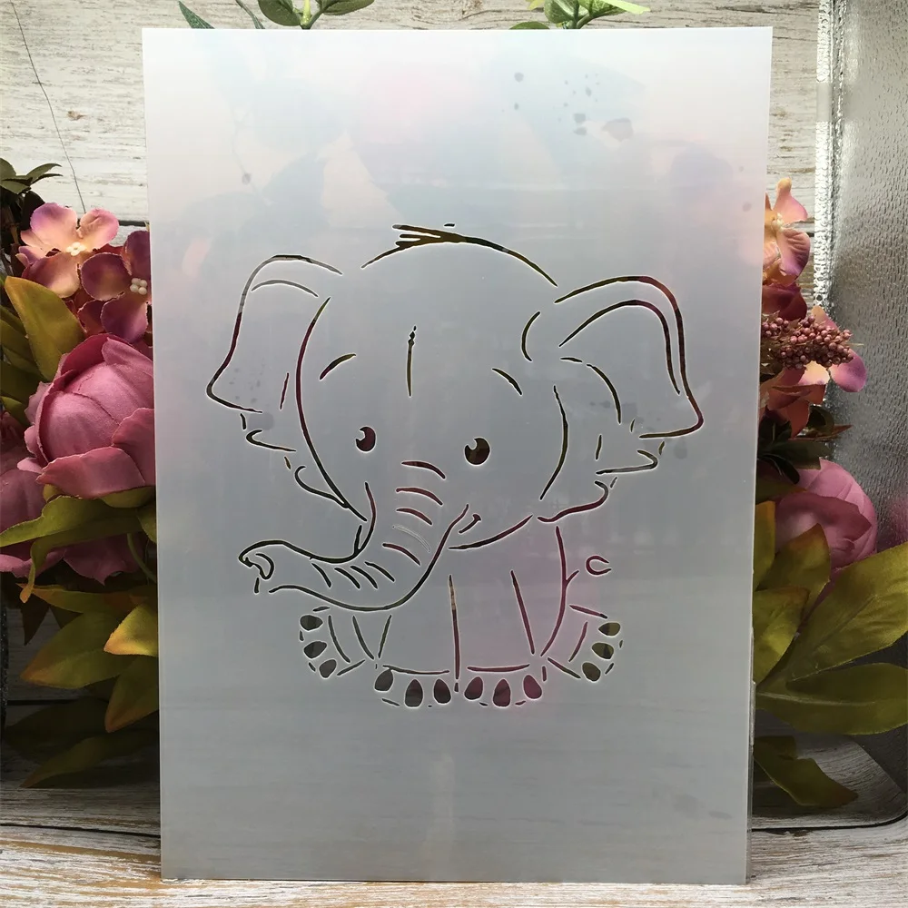 A4 29cm Little Elephant Cute DIY Layering Stencils Wall Painting Scrapbook Coloring Embossing Album Decorative Template