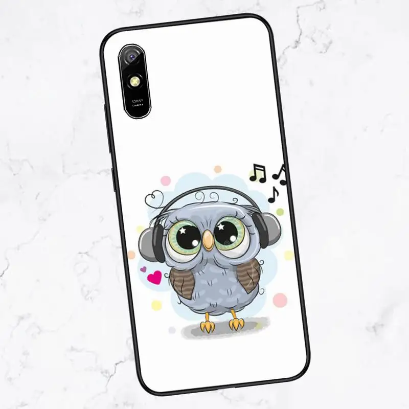 

Cute Owl Black fashion Cartoons Phone Case For Xiaomi Redmi 4x 5 plus 6A 7 7A 8 mi8 8lite 9 note 4 5 7 8 pro