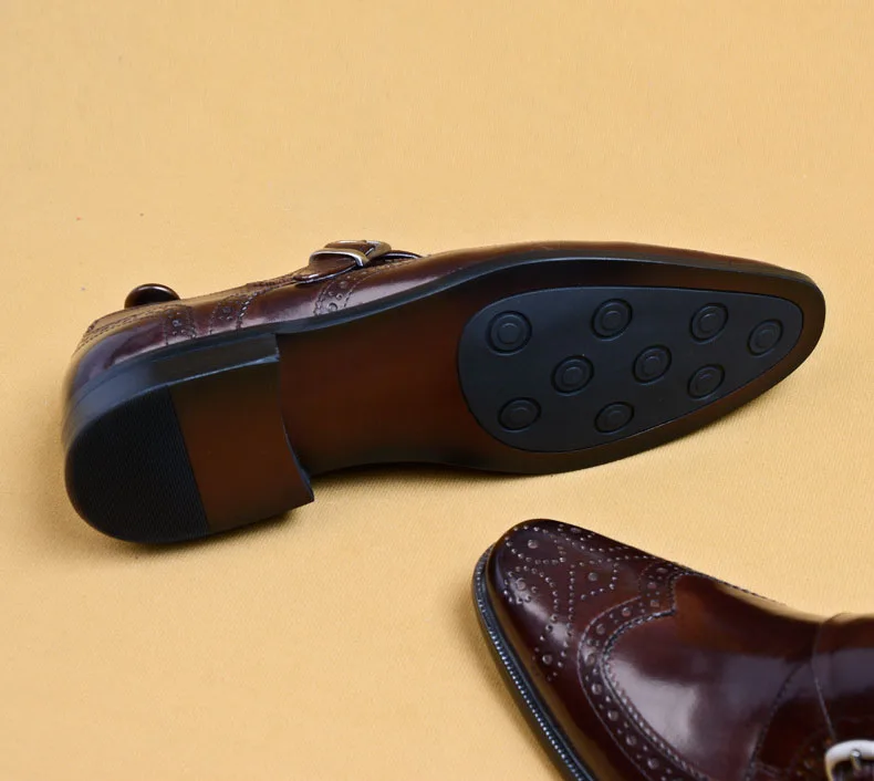 

2020 Autumn Mens Genuine Leather Loafers Gentleman Wedding Party Casual Slip On Formal Shoes Black Brown Buckle Men Dress Shoes