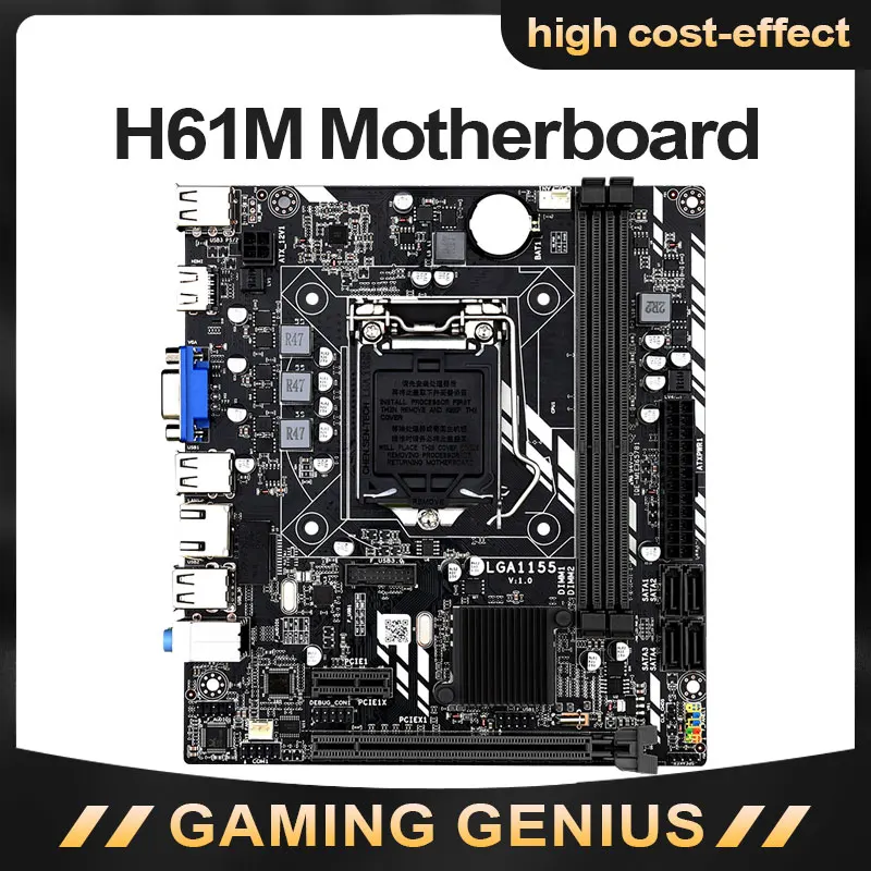Материнская плата JINGSHA H61M LGA 1155 для процессора Core i3 i5 i7 поддержка памяти DDR3 с VGA и USB