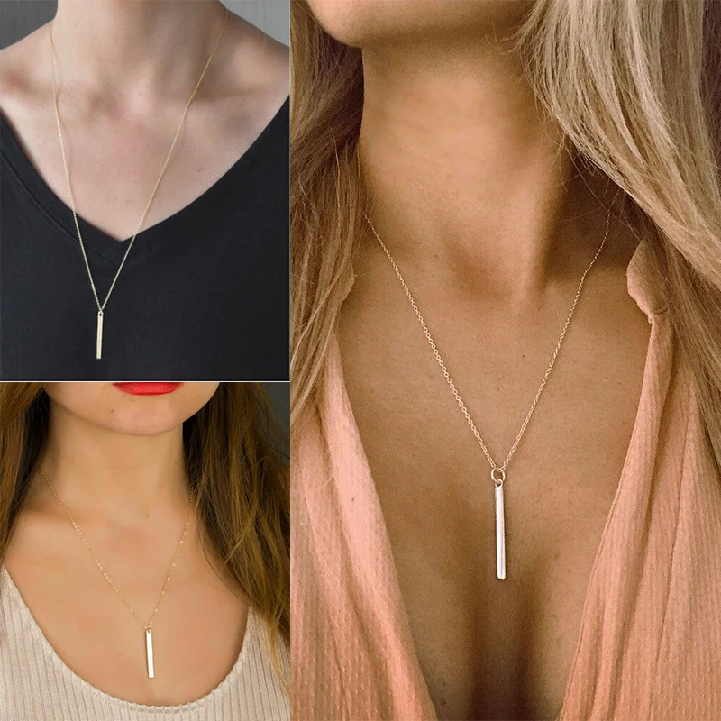 

Long Chain Necklaces Stylish Stick Pendant Bar Necklaces for Women Square Metal Charms Necklaces Clothes Accessories Jewelry