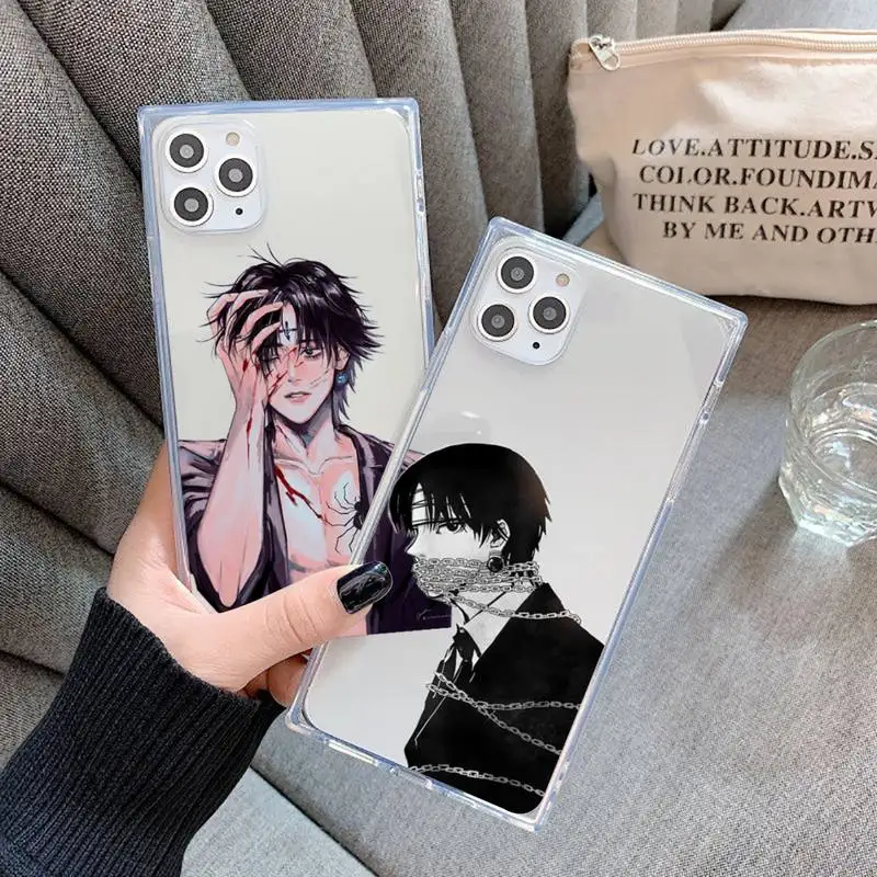 

Chrollo Lucilfer Chains Phone Case For iPhone 7 8 11 12 X XS XR MINI Pro Max Plus Clear Square Transparent