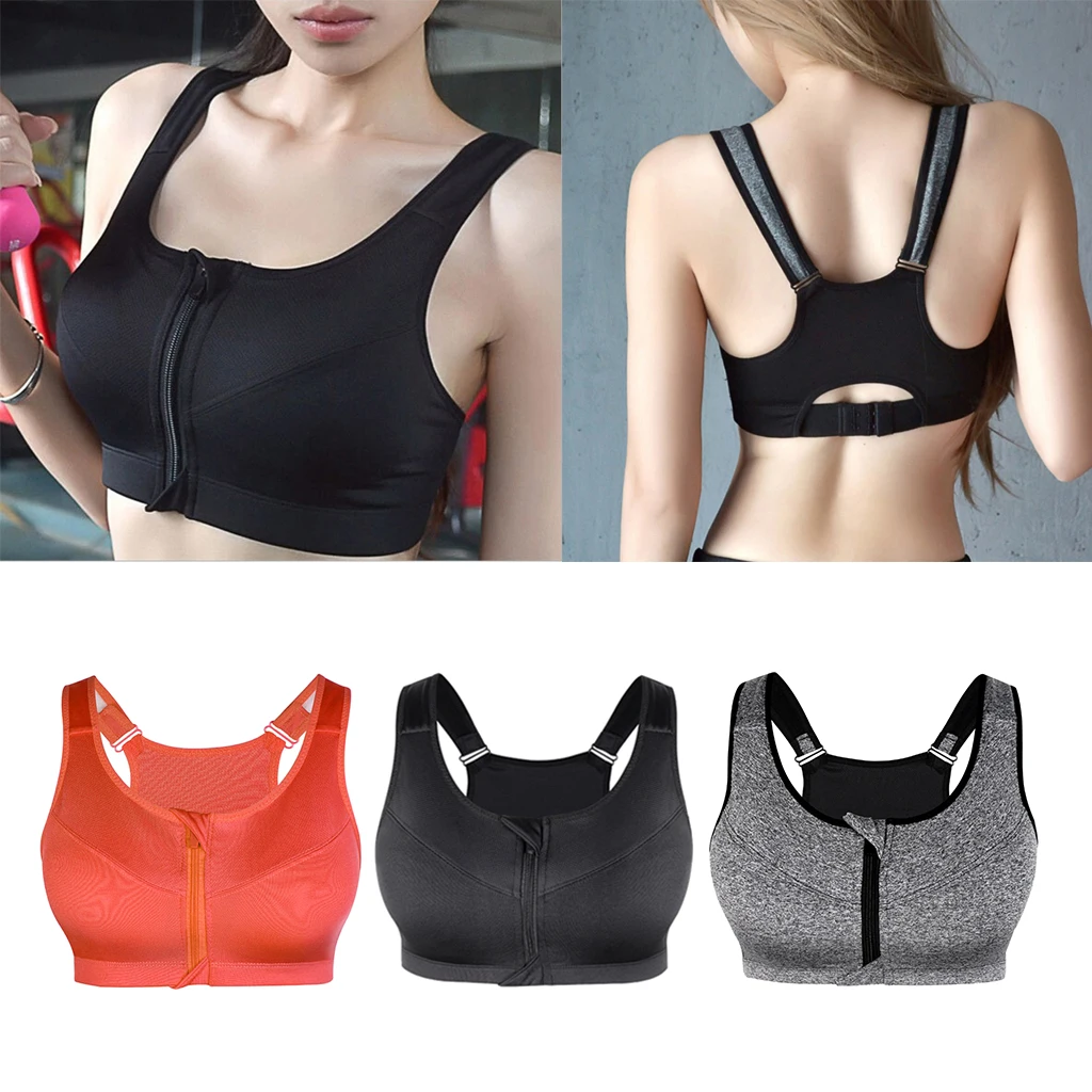 

Women Sports Bras Push Up Zipper Vest Underwear High Impact Support Workout Gym Fitness Athletic Running Yoga Bra Sport Tops
