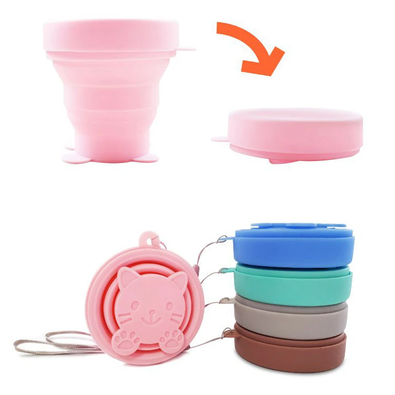 170 мл Складная силиконовая чашка с крышкой для путешествий кемпинга
