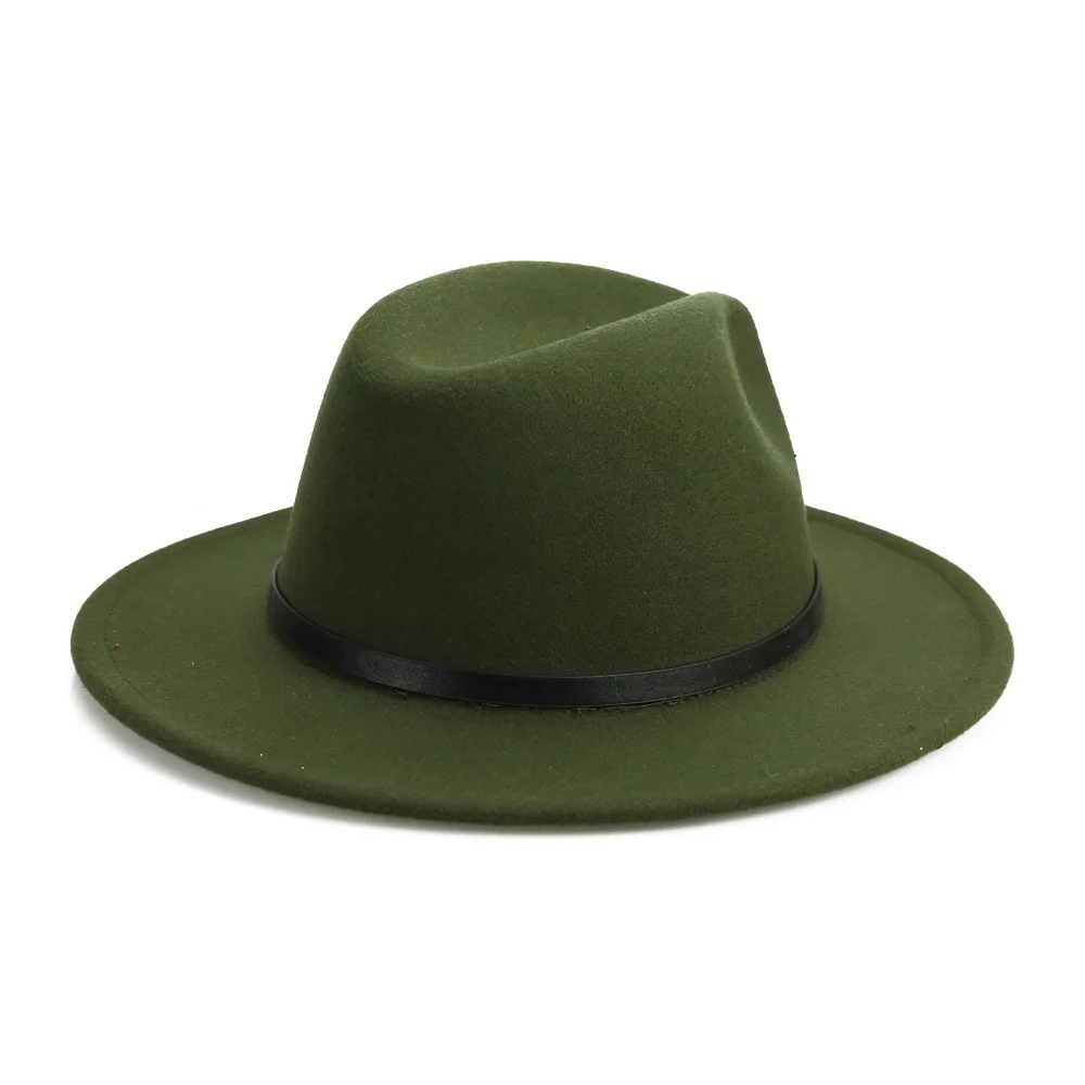 

YY Black Belt Fedora Cap Men Classic Felt Hat Vintage Trilby Women 16 Colors Winter Panama Sombrero Hombre Fieltro FD19044