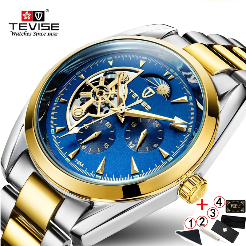 TEVISE автоматические часы Tourbillon механические часы мужские часы деловые наручные часы Мужские часы со скелетом montre homme