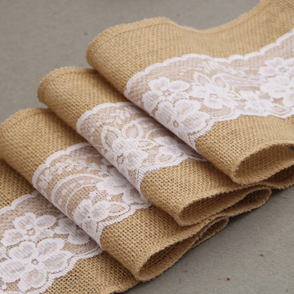 

Vintage Linen Table Runner Lace Sashes Chair Back Decoration Wedding Craft Party Decoration Wedding Champagne Table Runners