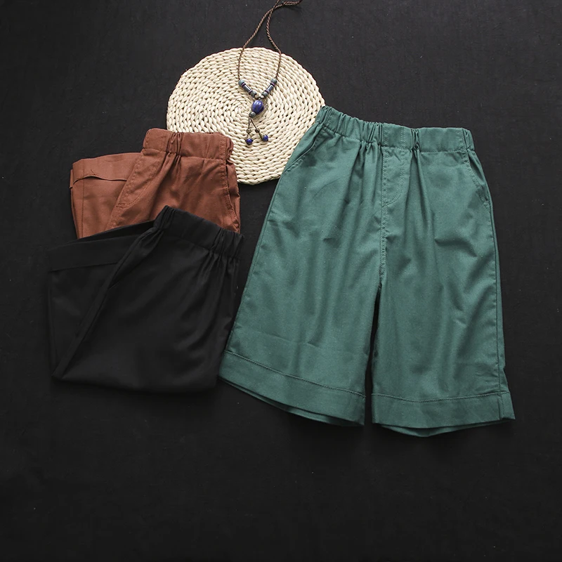 

Cotton Linen Cropped Pants Women's Summer 2020 New Artistic Loose plus Size Elastic Waist Wide-Leg Pants Casual Versatile