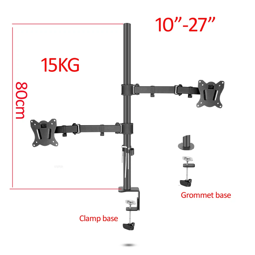Suporte de Mesa Duplo do Monitor do Movimento Completo de Dl-t902-280ii Braçadeira Grommet Buraco Base pc Montagem Braço Dobrável 15kg 80cm 10 -27