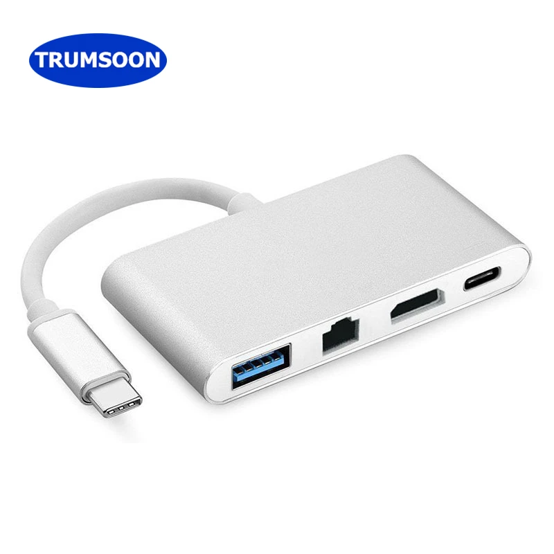 

TRUMSOON Type C to RJ45 Ethernet HDMI-compatible USB C 3.0 HUB Adapter for Macbook Surface Samsung S21 Dex Xiaomi 10 Monitor TV
