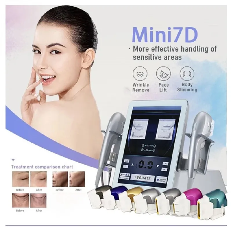

Free shipping anti-aging skin firming device ultrasonic wrinkle removal 7 cartridges face lifting beauty salon machine
