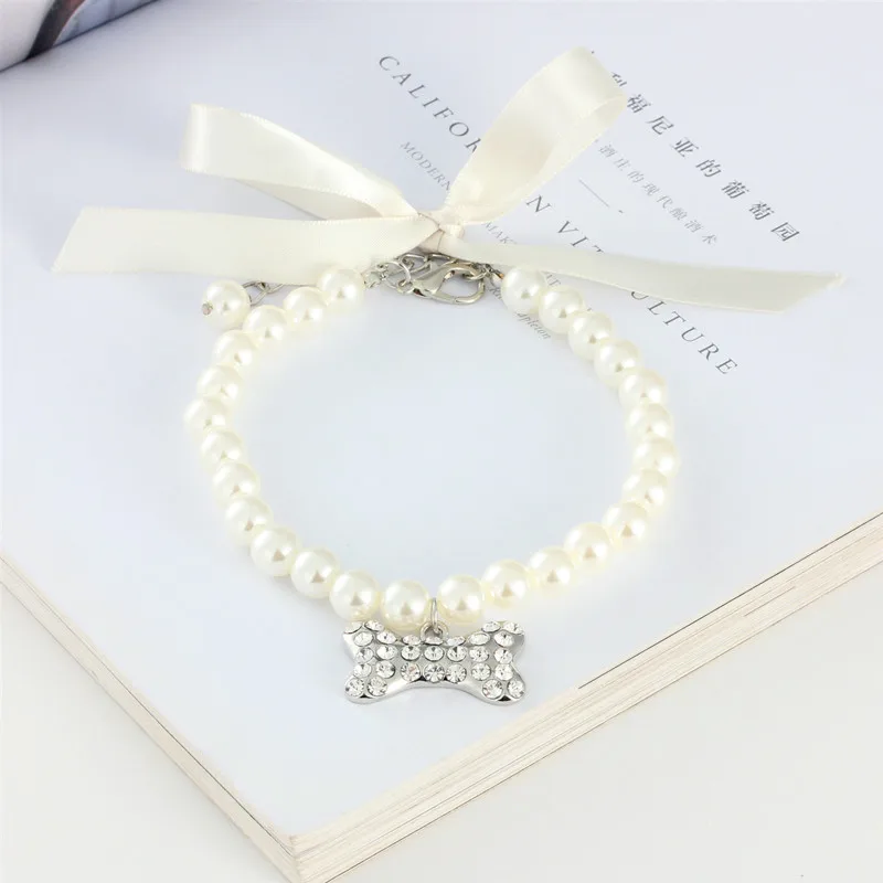 Ошейник Стразы с имитацией жемчуга для домашних животных блестящее ожерелье