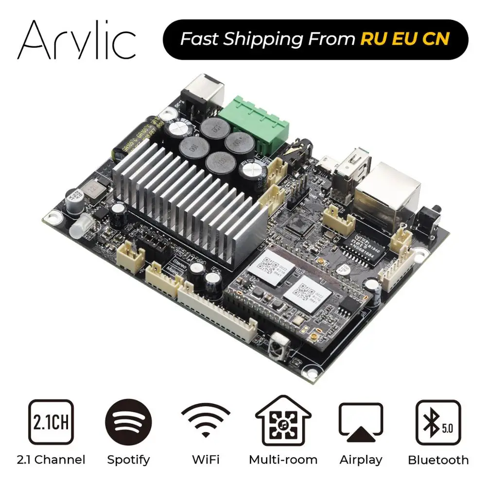 Up2Stream Amp Mono WiFi & Bluetooth 5.0 Mono Amplifier Board 100W DC 12-24V Multiroom Audio Amplifier Board With Spotify Airply