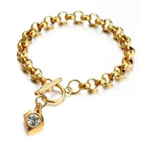 mens womens hand bracelet gold silver color stainless steel chain geometry cz charm bracelets for women girls jewelry 2020