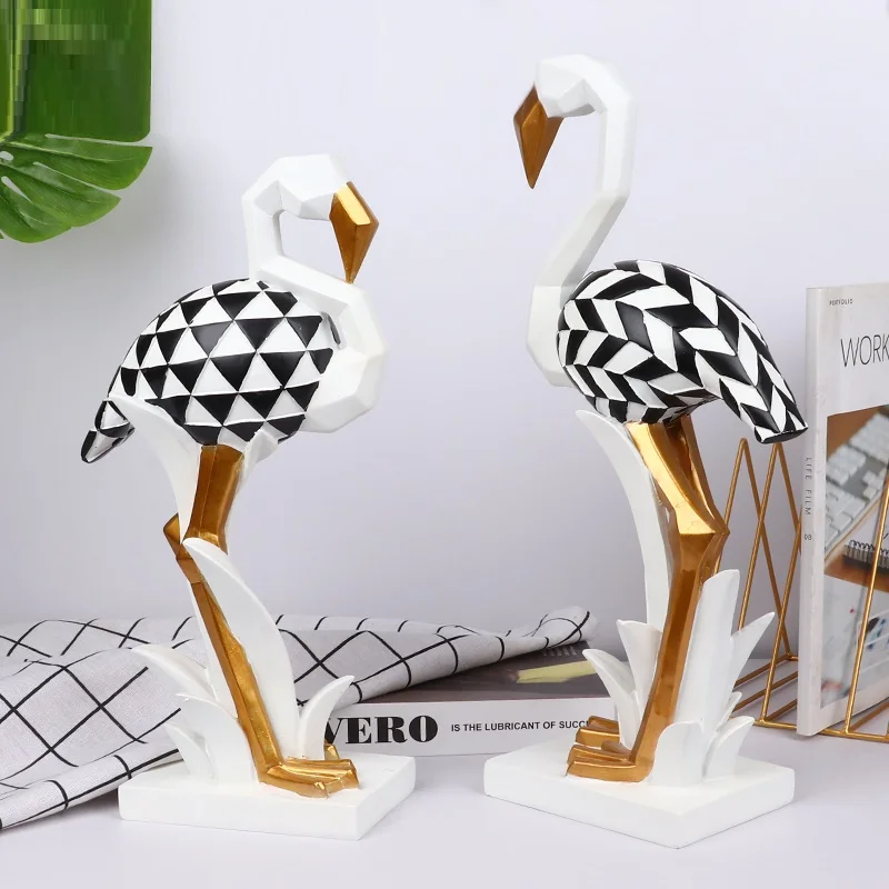 

MODERN STRIPE FLAMINGO STATUE ORIGAMI ANIMAL ART SCULPTURE RESIN CRAFTS HOME DECORATION LUXURIOUS BIRD FIGURINE DECOR R4905