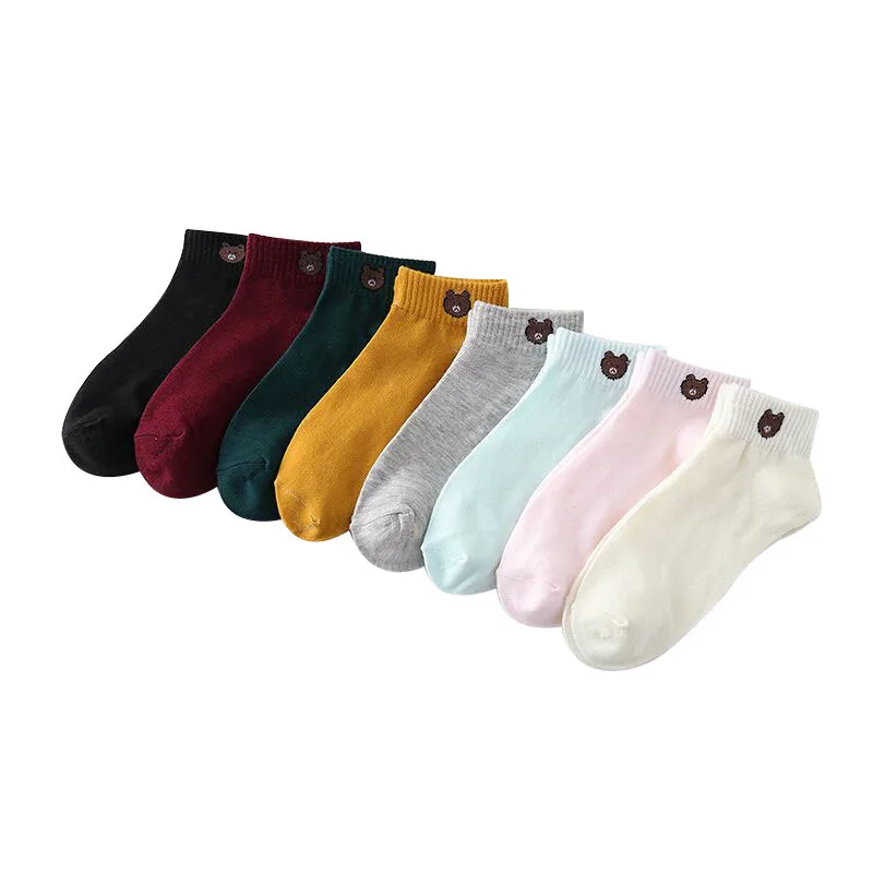 Носки-башмачки хлопковые носки с милым мультяшным медведем для девочек женские модные носки в стиле Харадзюку, короткие носки до лодыжки розовые Meias
