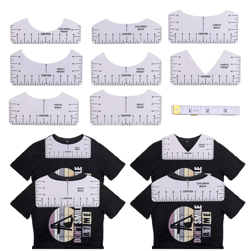 

New T-shirt Guide Ruler Round Neck Calibration Tool Baby Child Alignment Tool Ruler T-shirt Guide Ruler 8-piece Set
