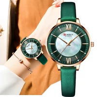 curren ladies watches green quartz wrist women luxury branded clock elegant charming leather wristwatches 2021