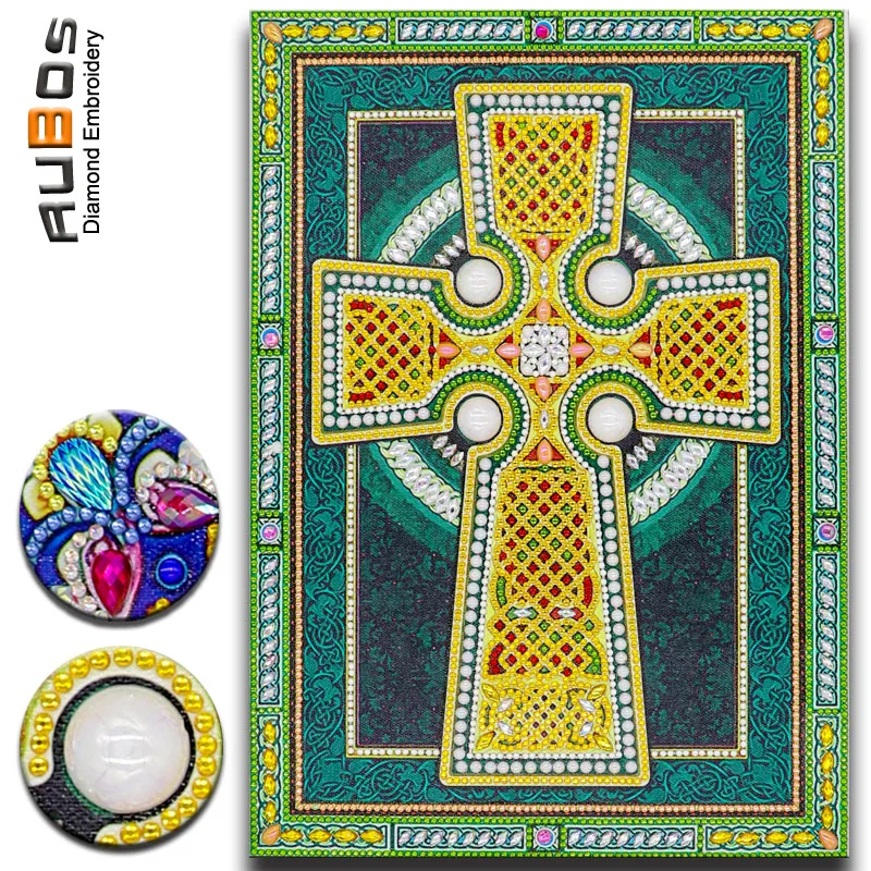 

RUBOS 5D Diamond Mosaic Icons Celtic Cross Art Diamond Embroidery Painting God Bead Beadwork Pearl New Sale Pictures Home Decor
