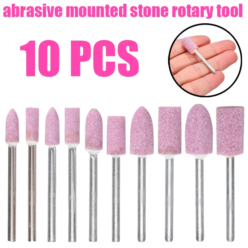 

10pcs 1/8"Shank Abrasive Mounted Stone Polishing Grinding Rotary Wheel Bits DIY Abrasive Tool Cutting Edge Sharp Chrome Corundum