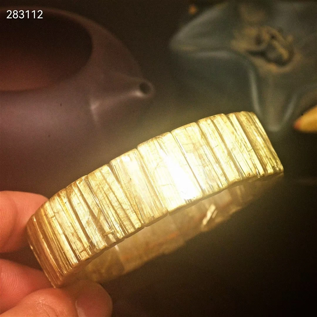 

Genuine Natural Gold Rutilated Quartz Bracelet Bangle Titanium 20*7mm Rutilated Clear Rectangle Beads AAAAAAA