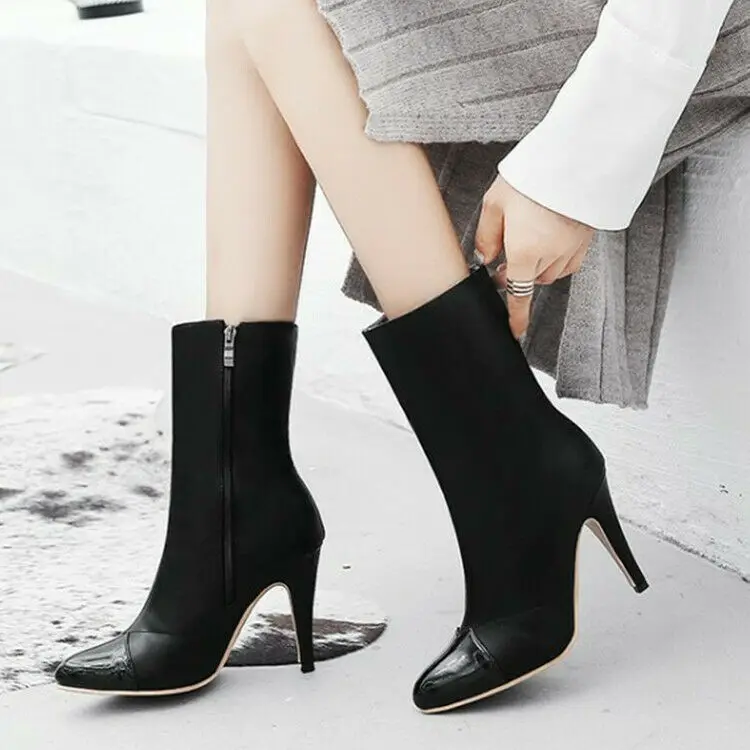 

High Stilettos Heels Ladies Ankle Boots Pointed Toe Zip Party Shoes Size