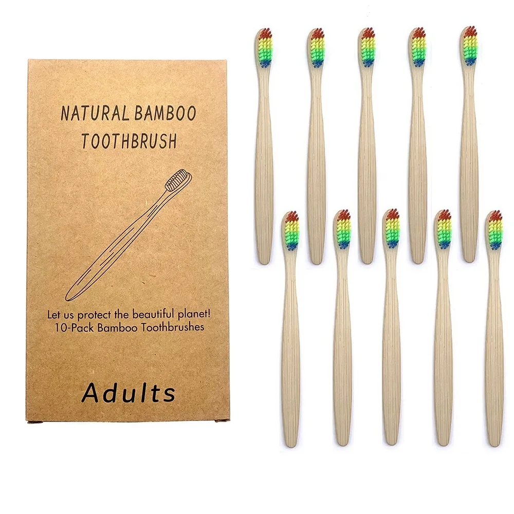 

10 шт бамбуковые прослойки в Зубная щётка Экологичные деревянные зубная щетка зубные щетки с мягкой щетиной для древесного угля взрослых Ух...