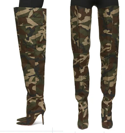 

2021 green camouflage fashion personalized pointed high top boots