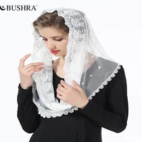 bushra 2022 new fashion muslim catholic lady black bud silk scarf shawl and veil cream colored