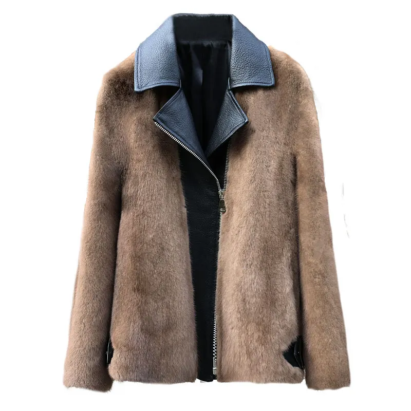 

MENINA BONITA Winter Jacket Women Sheep Genuine Leather Coat Natural Real Mink Fur Warm Outerwear Streetwear Locomotive Fashion