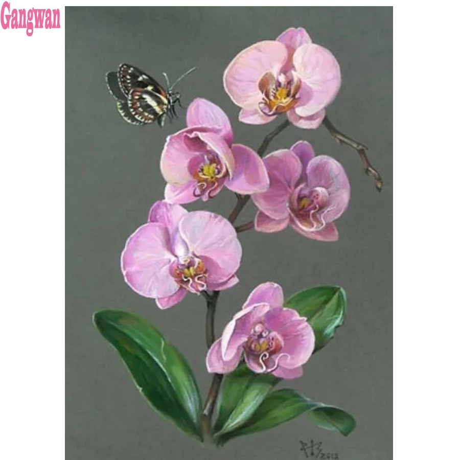 

DIY diamond painting cross stitch orchid butterfly wall painting full square or round drill diamond embroidery sale still life