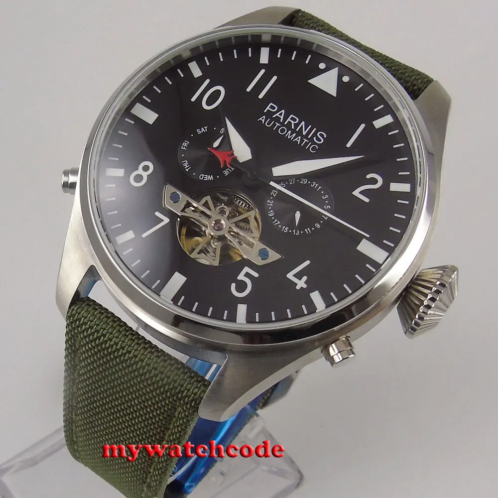 Мужские наручные часы parnis автоматические из нержавеющей стали с черным