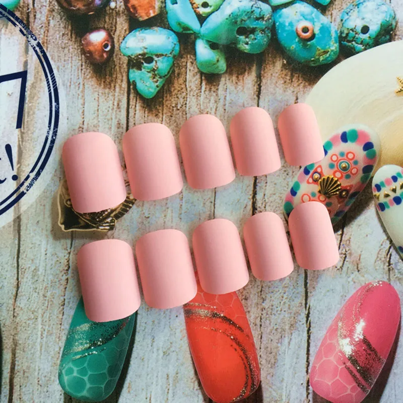 24 шт./компл. матовый накладные ногти подсказок квадрата отделка верха с открытыми