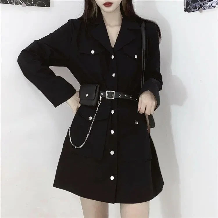

black long sleeve gothic dress korean harajuku vintage sexy mini suit summer dresses women autumn elegant office clothes cosplay