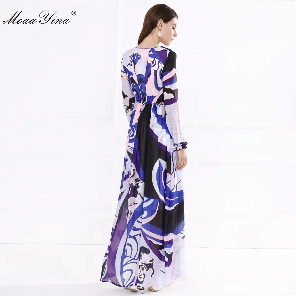 

MoaaYina Fashion Designer dress Spring Autumn Women's Dress Long sleeve Print Chiffon Maxi Dresses
