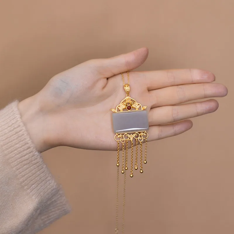 Ожерелья с кисточками без цепочки из натурального нефрита цветком ювелирные