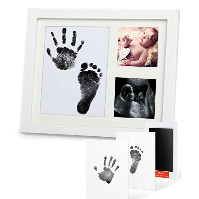 Baby Footprint Kit Handprint Picture Frame with Safe and Non-Toxic Ink Pad Perfect Newborn Keepsakes Girls Boys Shower Gift