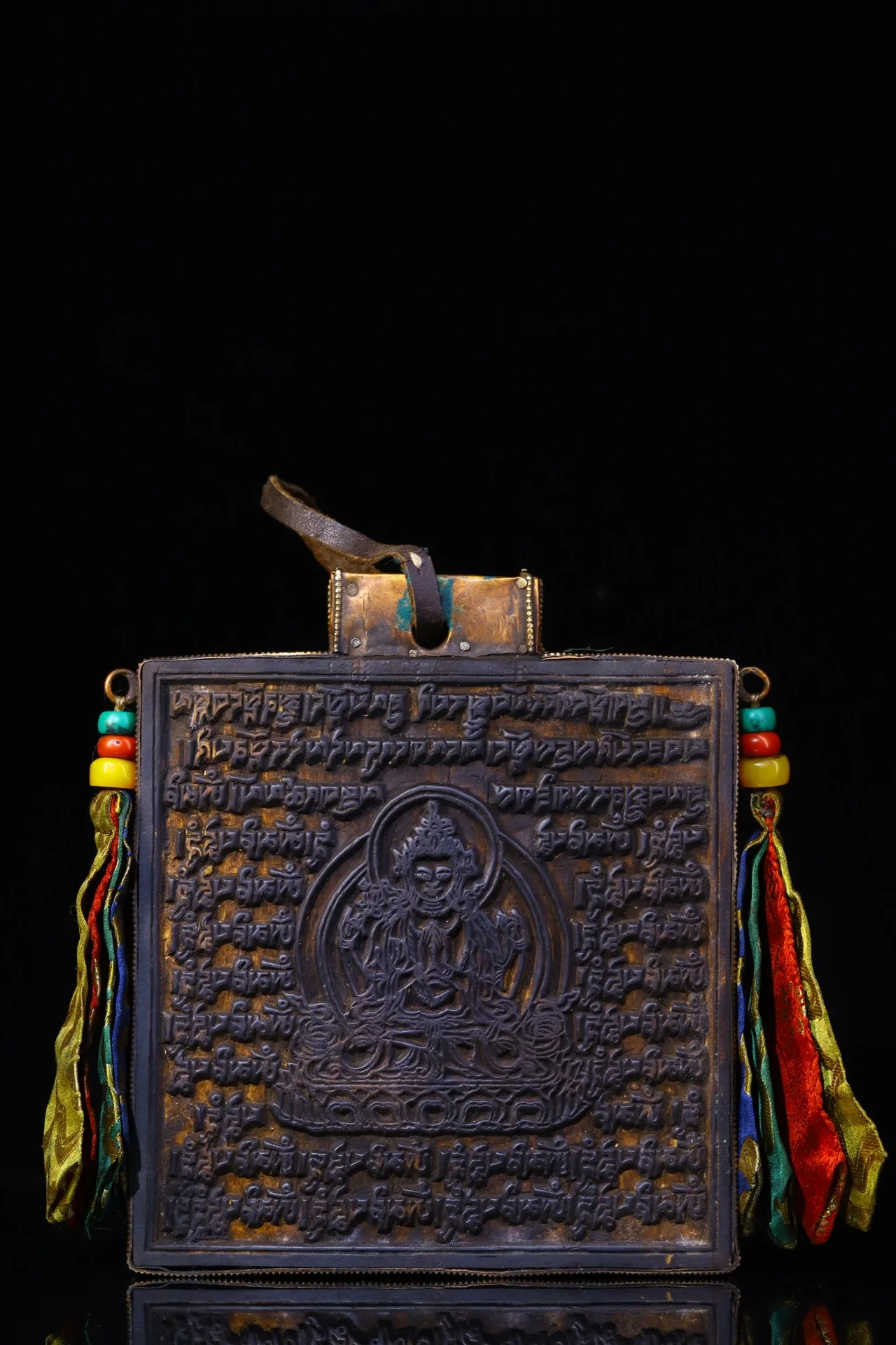 

8"Tibetan Temple Collection Old Bodhi root mosaic Gem Bronze Warp board Longevity Buddha Thangka Hang screen Town House Exorcism