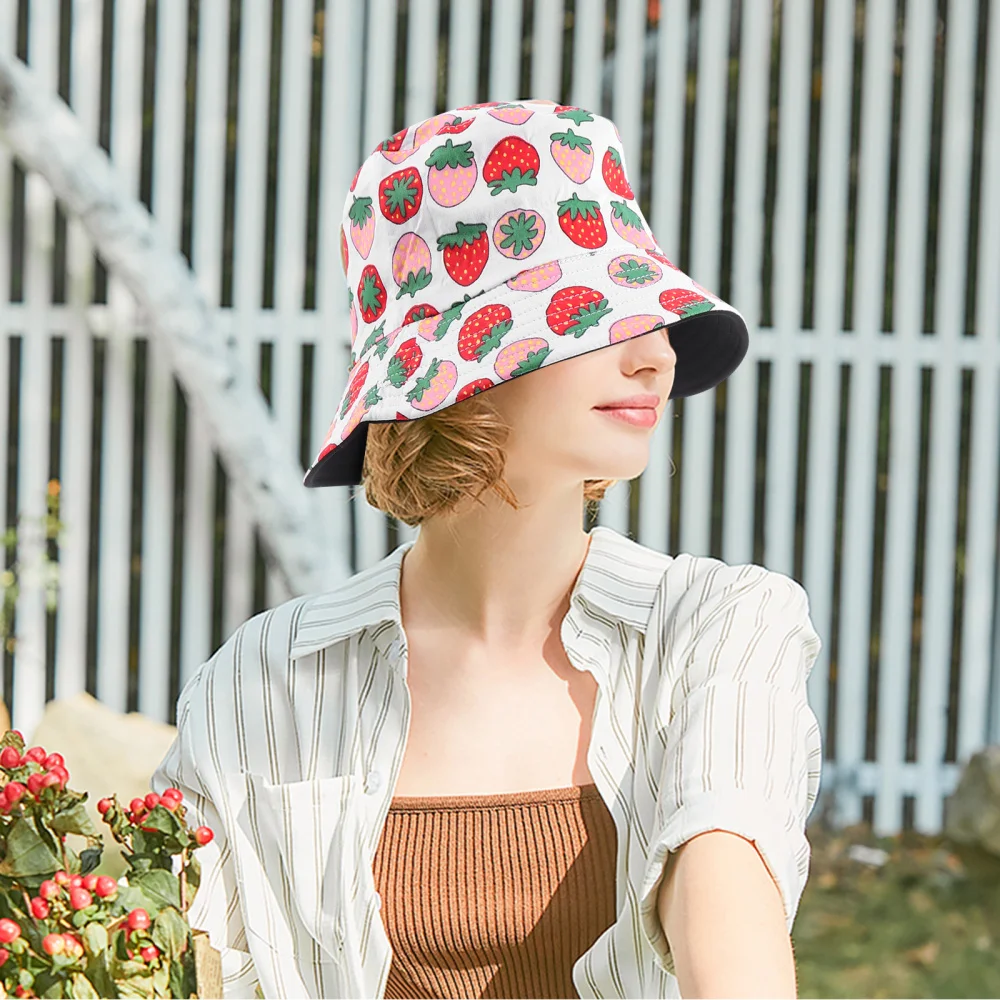 

1Pc Reversible Fisherman Hat Lovely Fruits Printed Anti-UV Cap Fisherman Cap