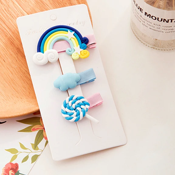 Дизайнерские заколки для волос 3 шт. Мультяшные облака леденец радуга девочек